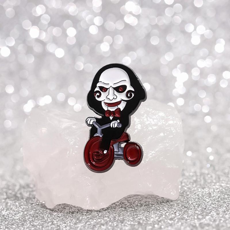 And Spooky Entertaining Brooch Featuring Iconic Jigsaw Clown In Dark Metal Perfect For Halloween Costumes And Accessori Personal