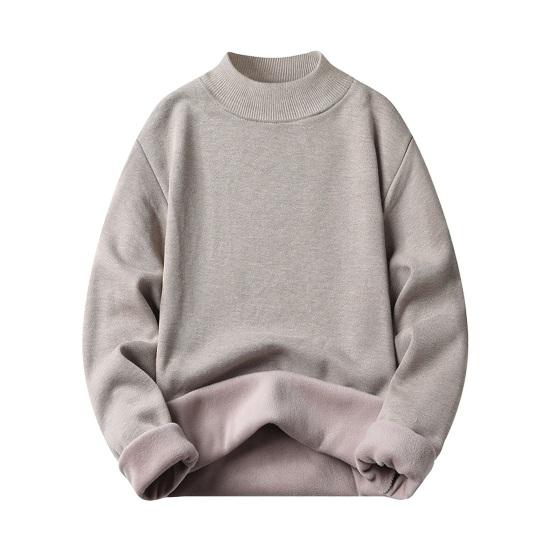 Men Fall Winter Sweater Thick Plush Lined Half-high Collar Knitted Solid Color Elastic Pullover Loose Keep Warm Work School Sweater