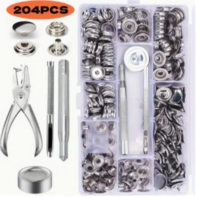 204PCS 15mm Stainless Steel Large White Buckle with Installation Tool Box 50 Sets of Four-in-one Buckle Fasteners