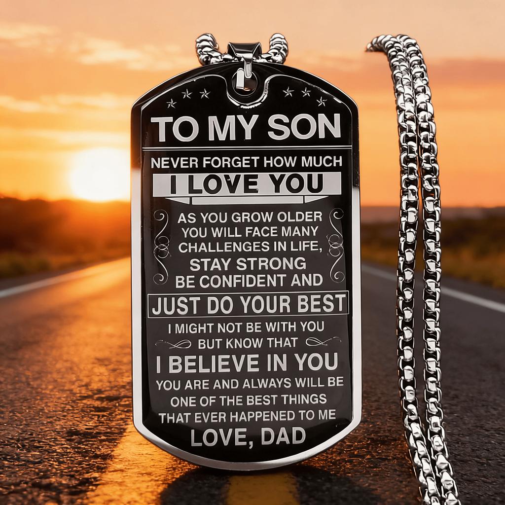 To My Son I Love You Pendant Necklace Stainless Steel Dog Tag Letters Chain Necklaces Gift Jewelry Love Dad Inspiration Kids