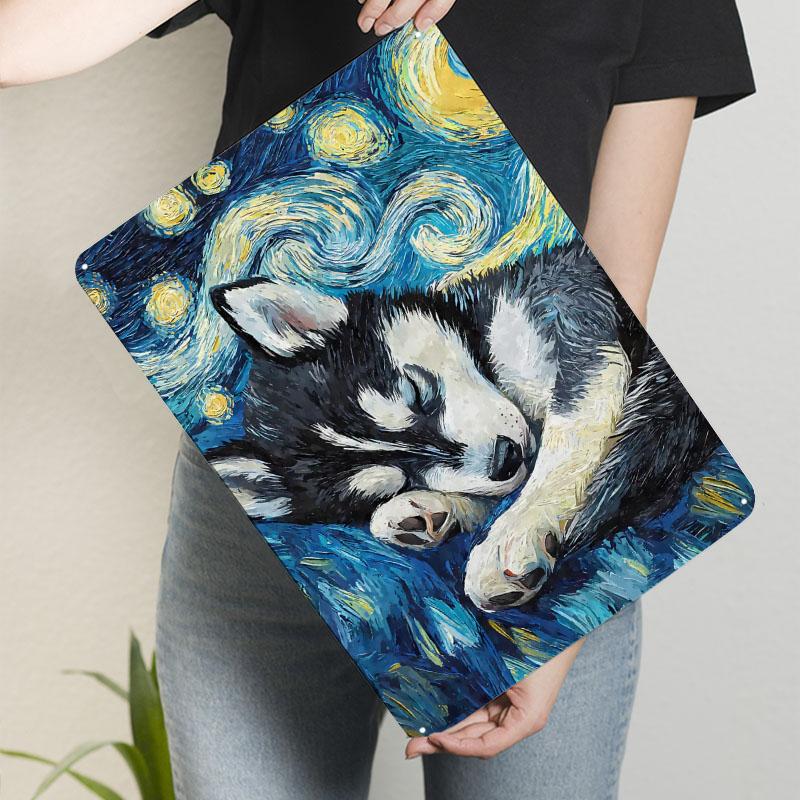 Husky Puppy Starry Night Cute Sign Printing Metal Poster Decoration Bedroom Customized Metal Tin Signs for Wall Decor Retro Art
