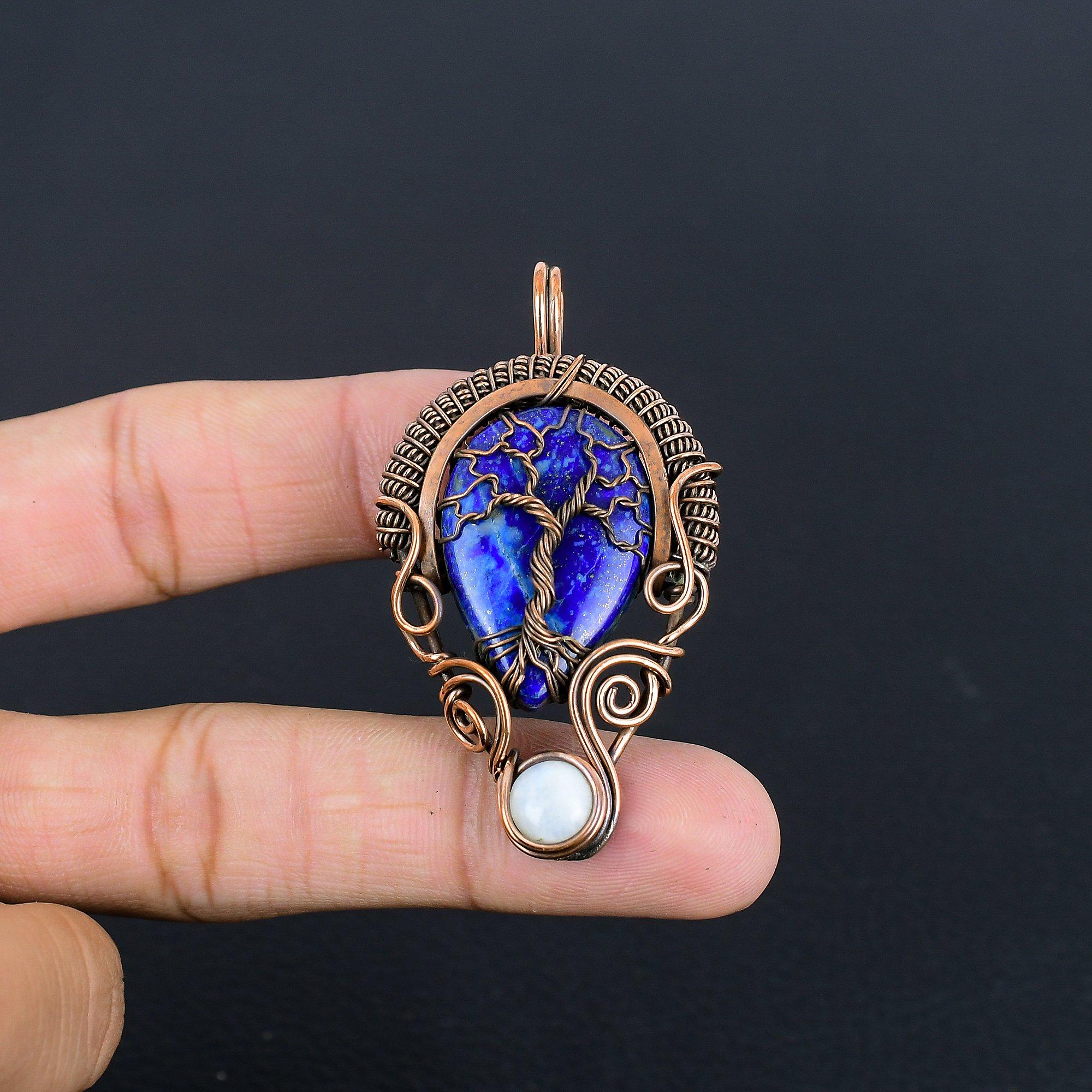 

Tree Of Life Lapis Lazuli Pendant Handmade Gemstone Jewelry, 999 Copper Wire Wrapped Pendant ,Unique Design Jewelry Pendant 2.55 Inches