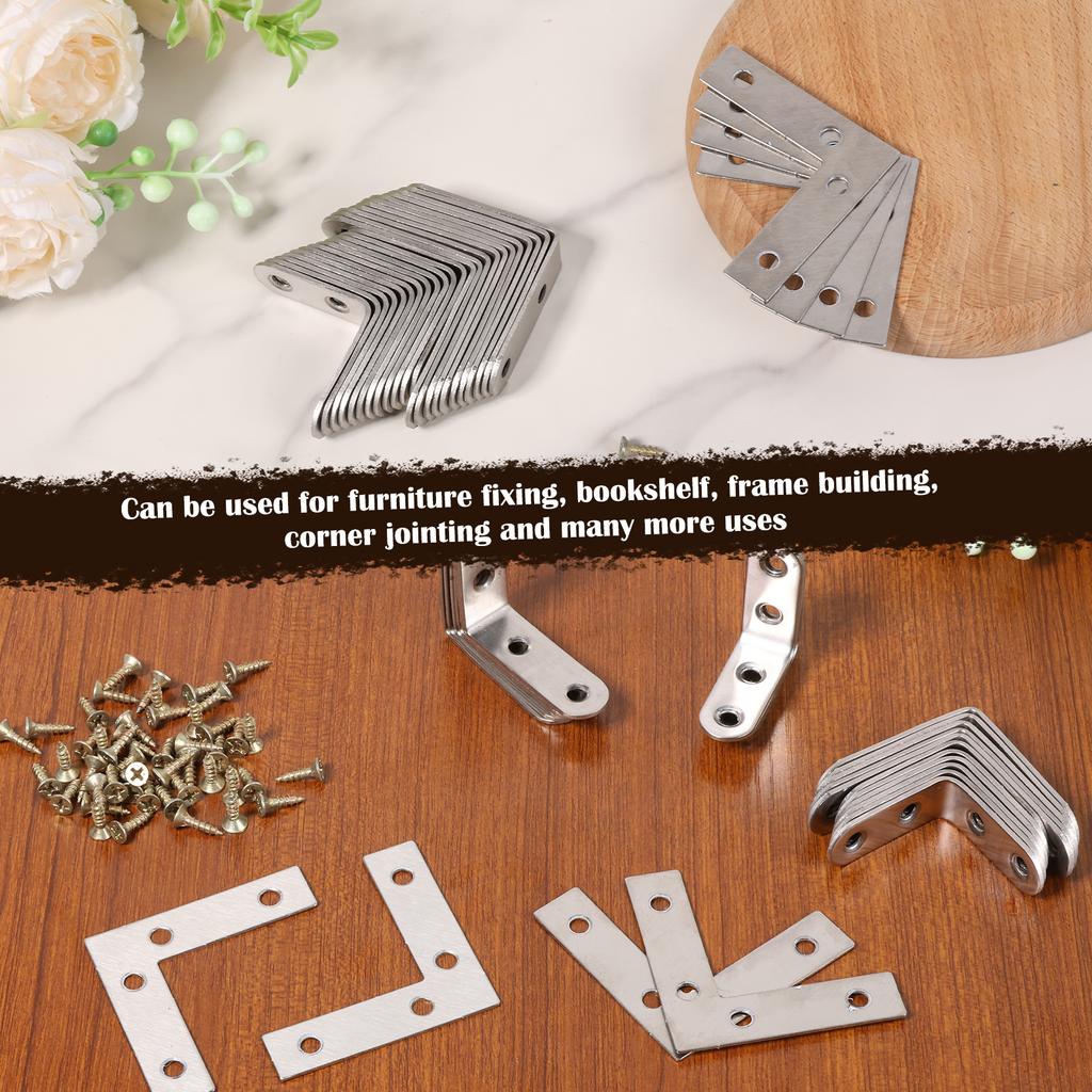 60PCS Stainless Steel L Brackets Corner Brace 16x20mm 16x40mm 16x50mm 15X60mm 90 Degree L Shaped Brackets for Shelves, Wood Furn