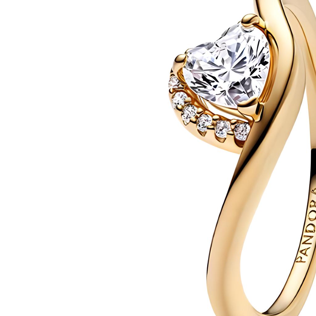 Pandora Pavé Heart Wave Gold Ring Women ring 163660C01