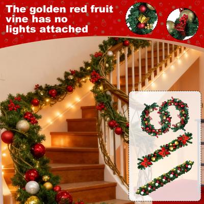 Golden Berries Rattan, 260 Heads, Encrypted, Christmas Decoration, 2.8-meter Rattan Staircase Ornament.