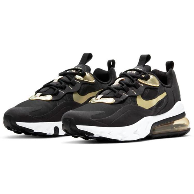 New Nike Air Max 270 React Black Metallic Gold Star GS BQ0103-018