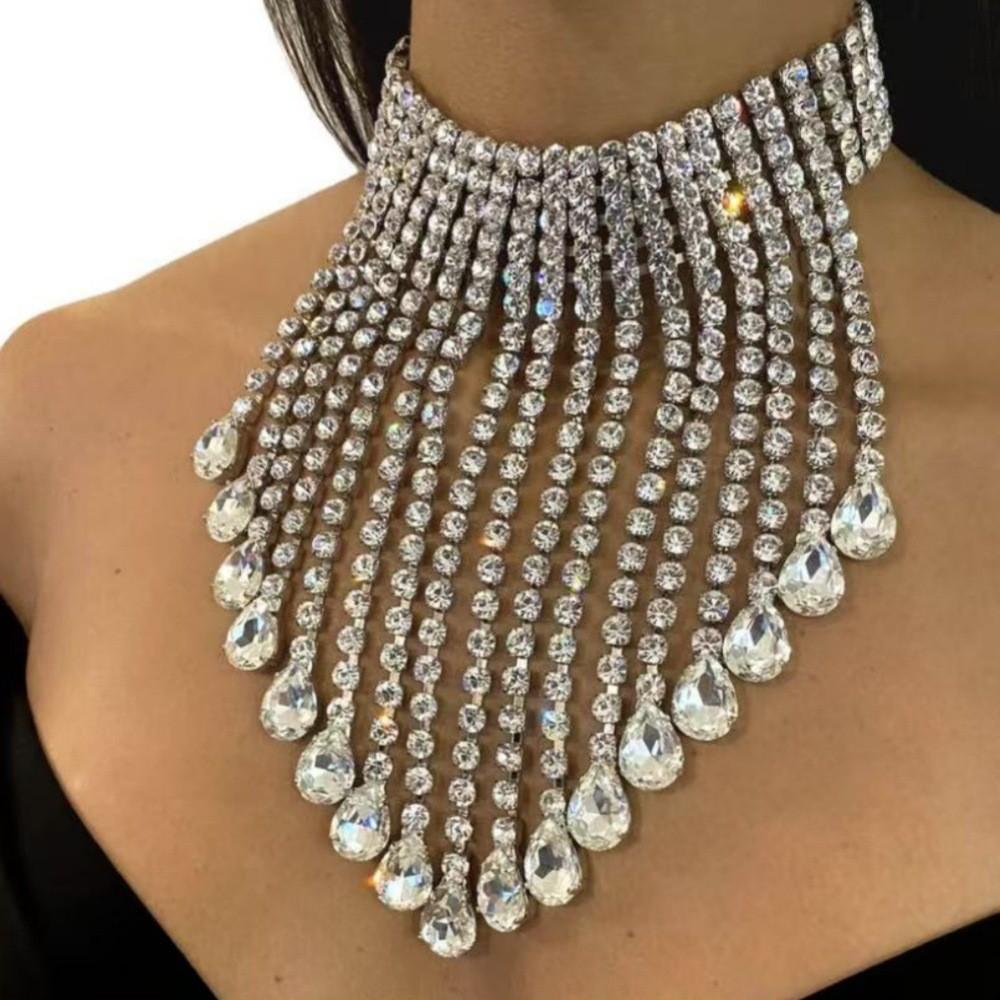 Water Drop Pendant Necklace With Multilayer Tassels For Fashion Party Wear Women Necklace