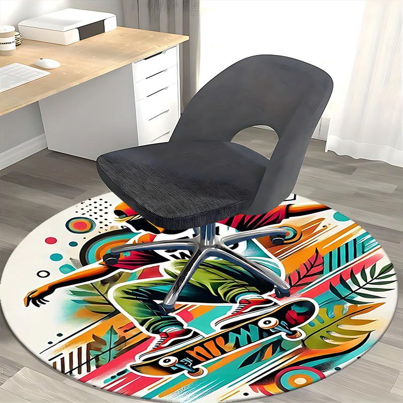1pz Tappeto Rotondo Skateboarder Stay Wild Design Anime Tappetino per Sedia, Tappeto Antiscivolo per Ufficio, Decorazione Casa, Soggiorno, Camera da Letto, Sala Giochi, Idea Regalo