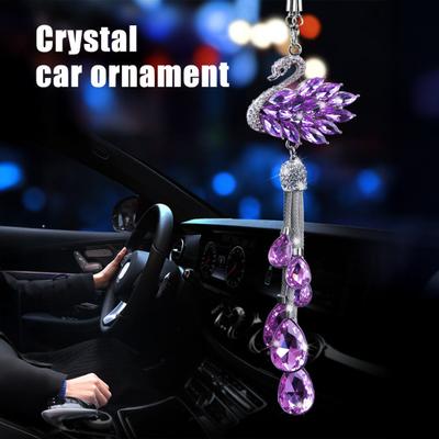 Adorno Colgante de Cisne Brillante para Coche Cisne de Pedrería de Cristal Falso Amuleto para Espejo Retrovisor de Coche Colgante de Doble Cara para Mujeres Niñas