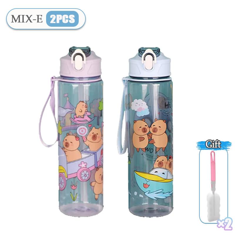 Cute Cartoon Capybara Water Bottle Leakproof Plastic Straw Cup Portable Outdoor Travel Large Capacity Sports Water Bottle