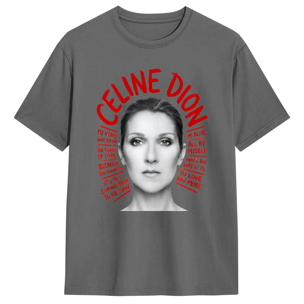 2026 Y2K Celine Dion Classic Song Pattern T-shirt for Men and Women Pure Cotton Casual T-shirt for Music Fans Street Wear Top