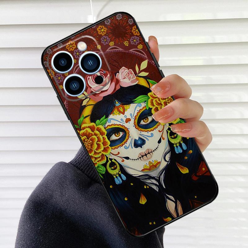 Catrina Beautiful Rose Girl Skull Phone Case For iPhone 17 16 15 14 11 12 13 Pro Max Mini 15 16 Plus 16e 17Air Cover Fundas