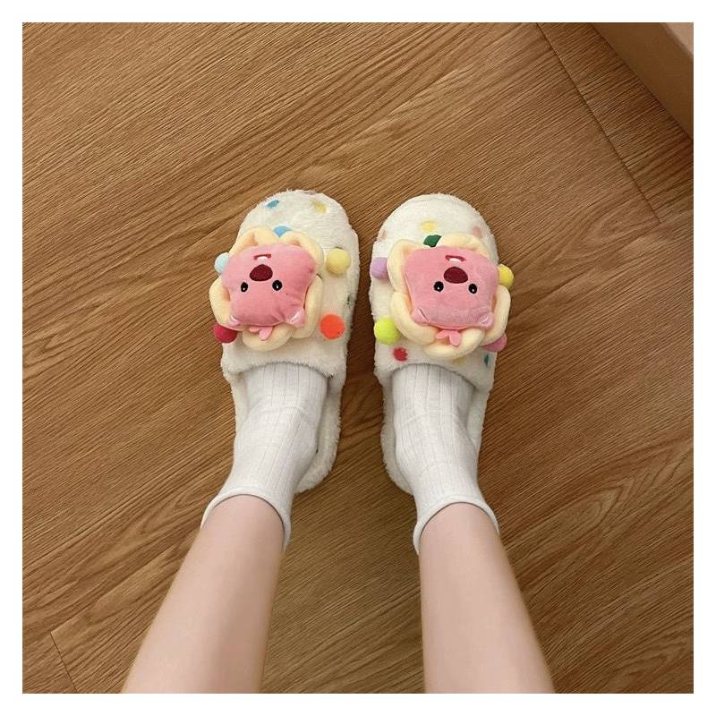 Loopy Pororo Cotton Slippers Winter Warm Indoor Living Room Plush Cartoon Shoes
