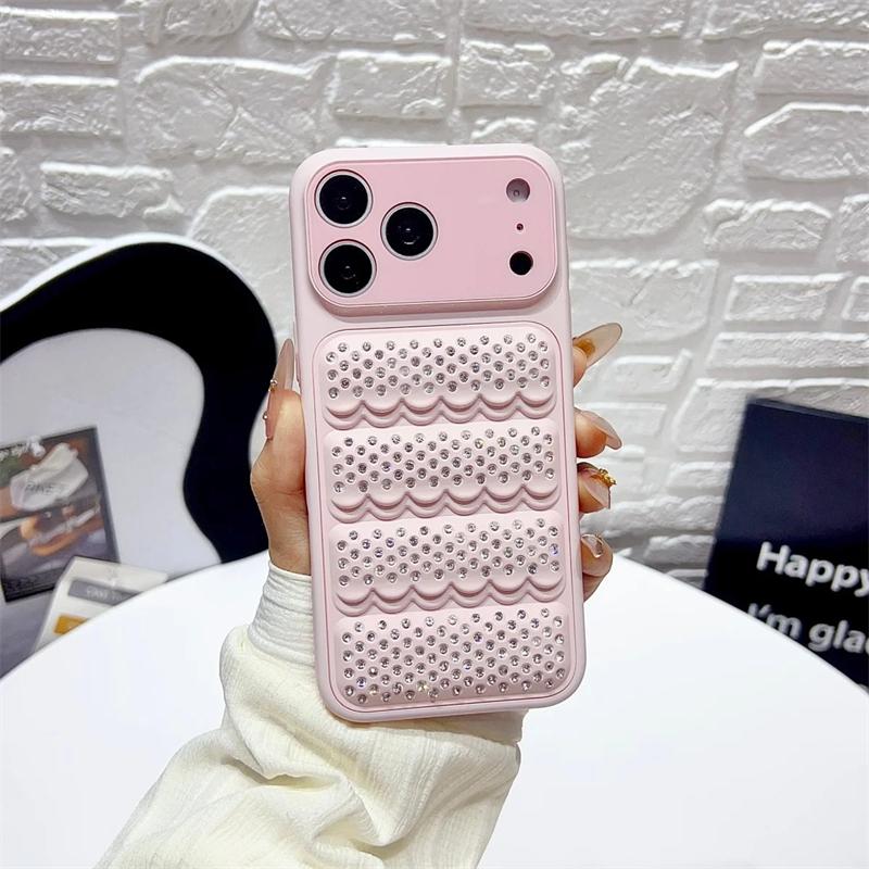 Luxury Aesthetics Glitter Crystal Diamond Grid Phone Case For iPhone 17 16 15 14 13 12 Pro Max Shiny Camera Lens Protector Cover