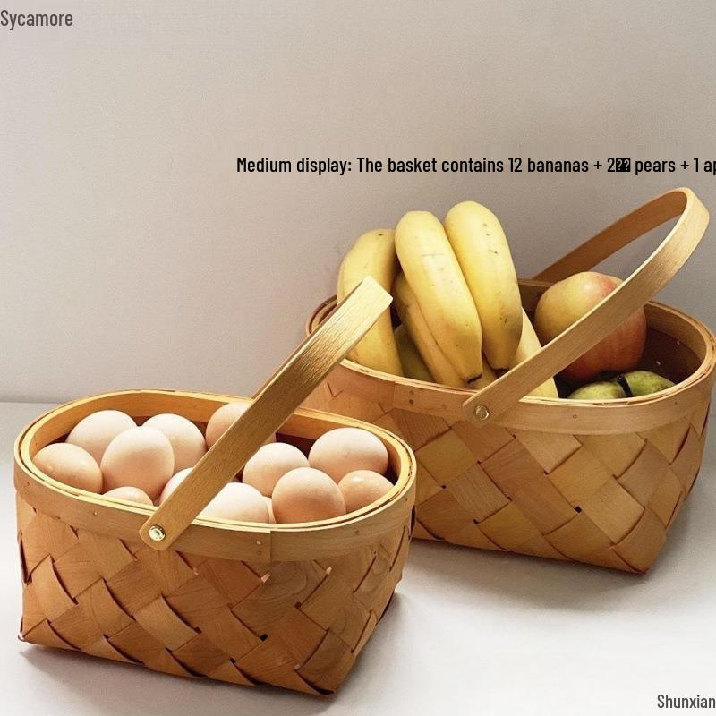 Compact Bamboo and Rattan Woven Picnic and Storage Basket for Fruits, Bread, and Eggs