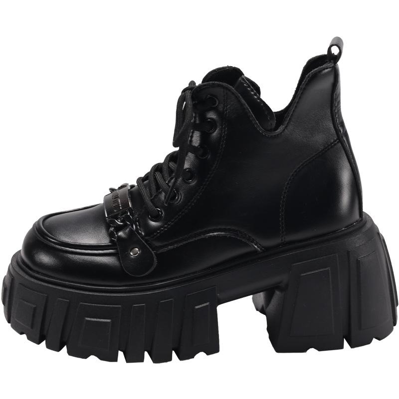 Black British Thick High-heeled Platform Martin Boots Women's 2025 New Autumn Versatile Height-increasing Retro Short Boots