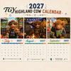 Nástěnný kalendář 2027 s kravami z Highlands Vtipný kalendář, Roztomilé hospodářské zvíře 12měsíční Akademický Skotský Závěsný plánovač pro Rustikální bytový dekor Dárek Milovníci