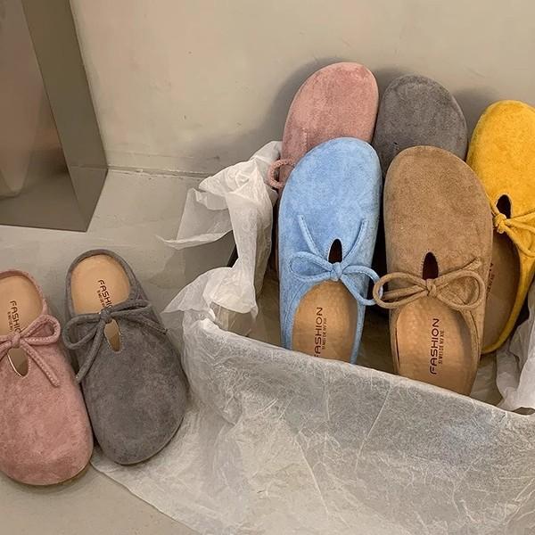 Retro Versatile Flat-bottomed Bag Head Slippers Women's Summer New Bow One-pedal Soft-soled Half Slippers
