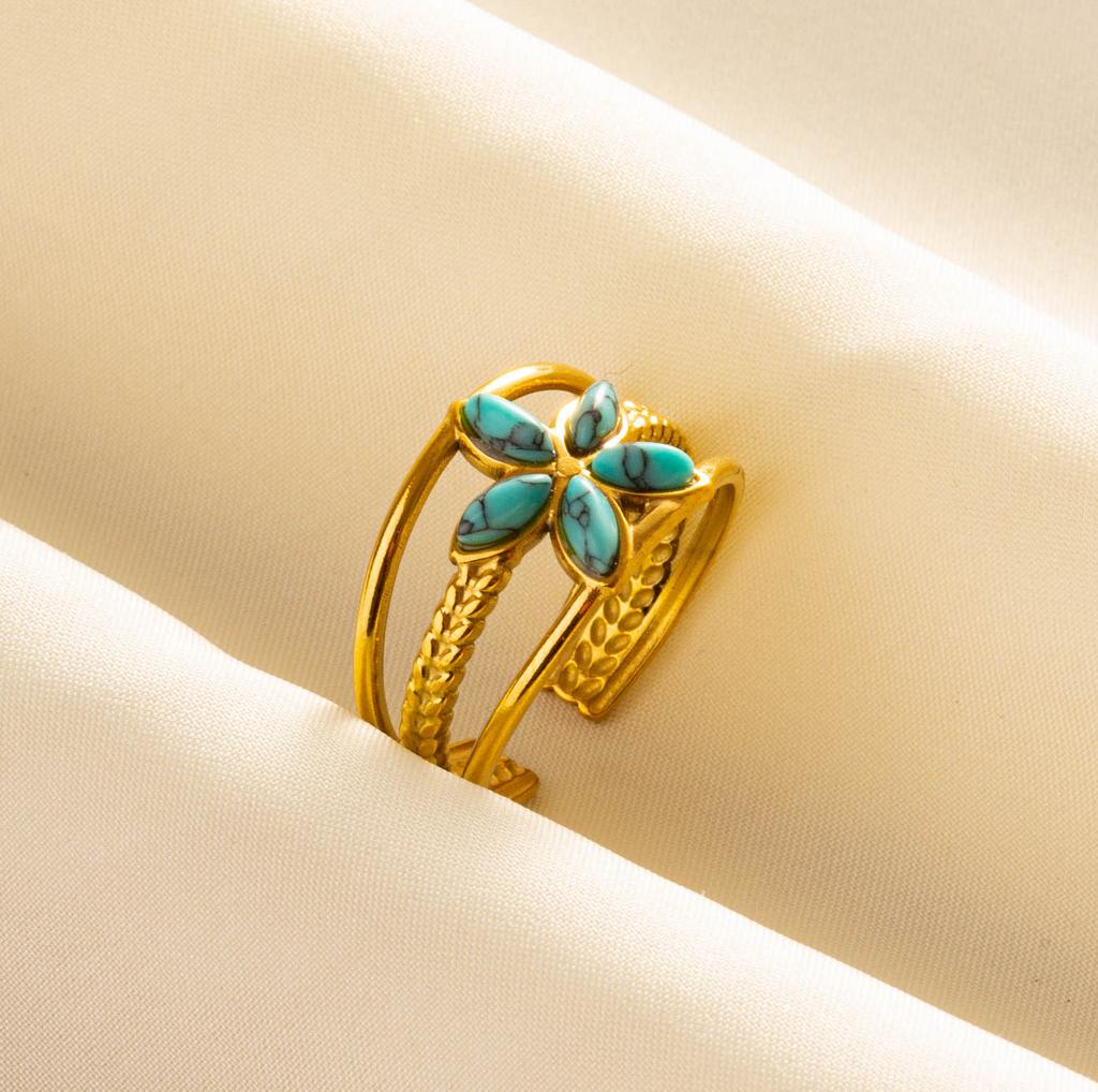 Turquoise Finger Jewelry Long Oval Sun Heart Water Drop Stainless Steel Rings For Women Men Accessories Gold Plated Open Anillos