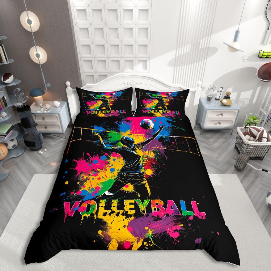 

Homewish Kids Handball Duvet Cover SetTeens Sports Bedding SetWatercolor Splashing Ink Bed Set For Boys EU SK(260*220cm)3pcs
