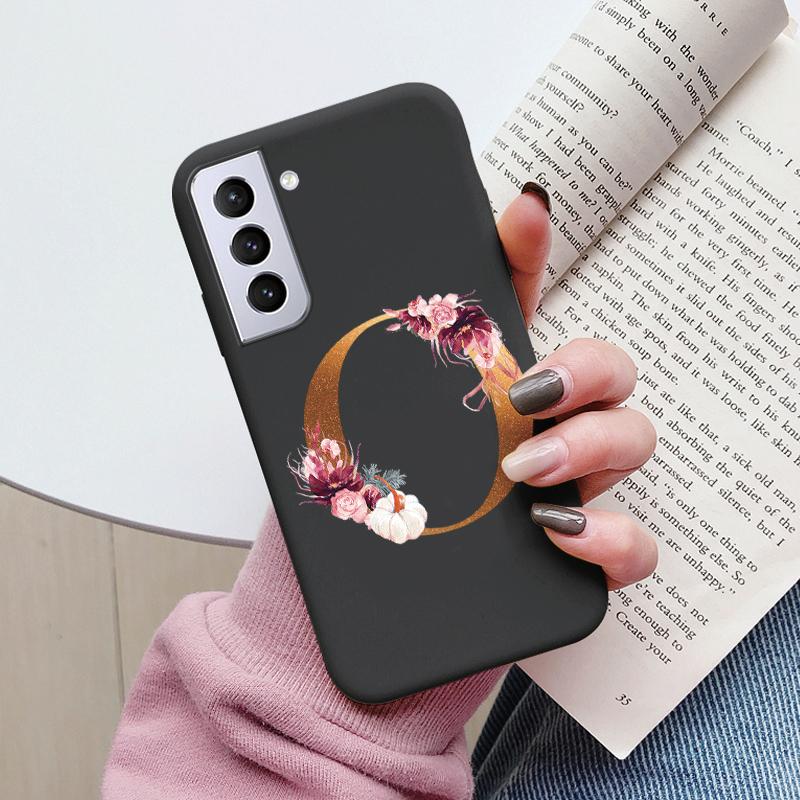 For Samsung Galaxy S21 S21 FE Case S21 Plus Flower Gold Letter A Z Soft Silicone Phone Cover For Samsung S21 Ultra Bumper S21+