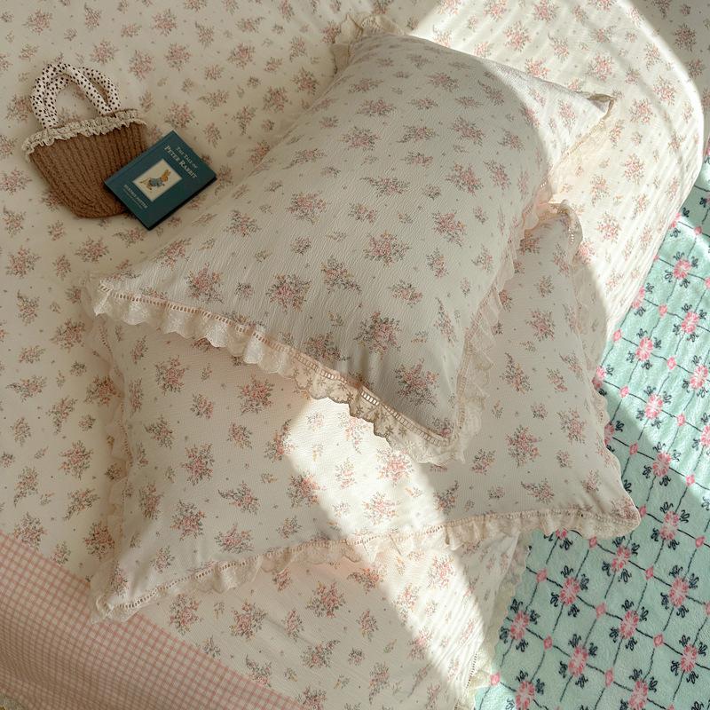 Seersucker Floral Bedding Four-piece Set Washed Skin-friendly Breathable Sheets Quilt Cover Pillowcase