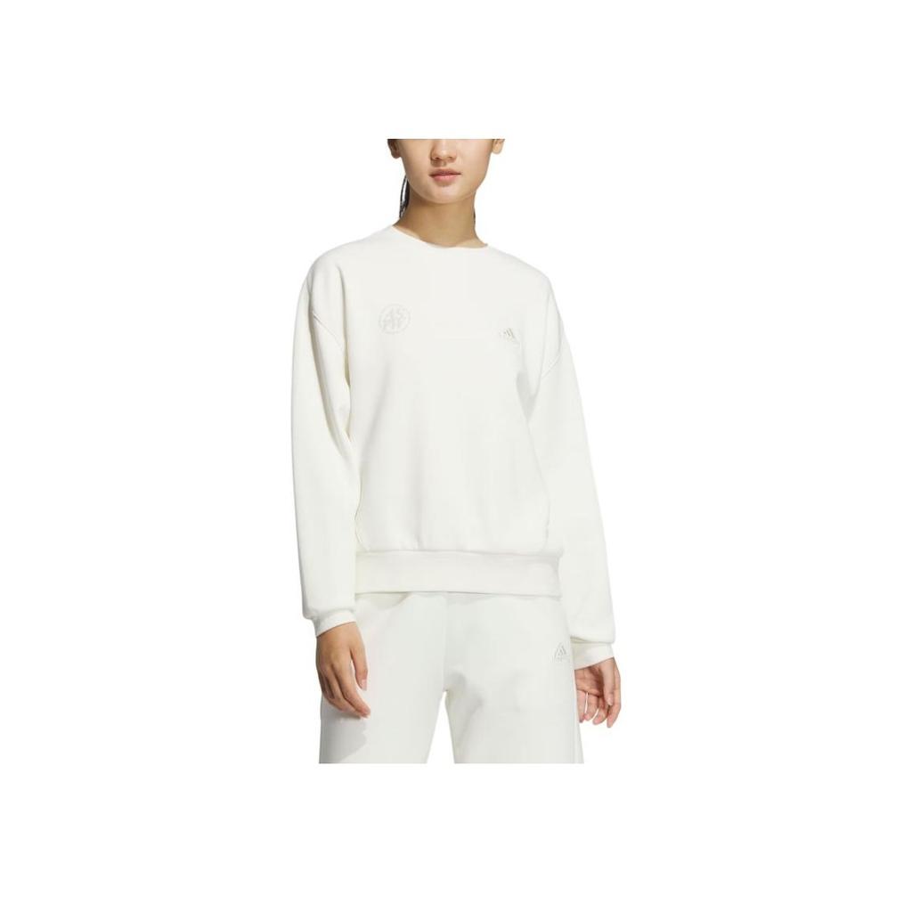 Adidas Lounge FW24 Comfortable Soft Crew Neck Sports Sweatshirt Women Sweatshirt Han-Jade-White JJ3577