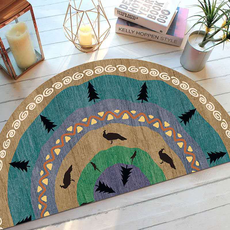 Bohemian Style Semi Circular Floor Mat, Ethnic Style Entrance Mat, Household Bathroom Absorbent Mat, Washable