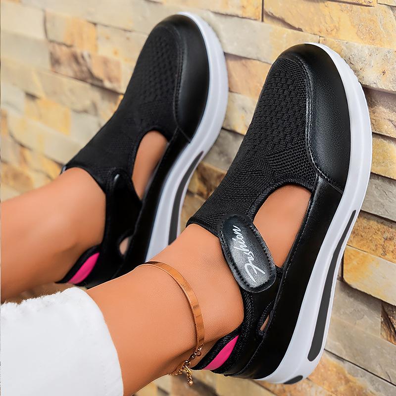 Women's Plus Size Casual Mesh Wedge Heel Shoes with Magic Tape