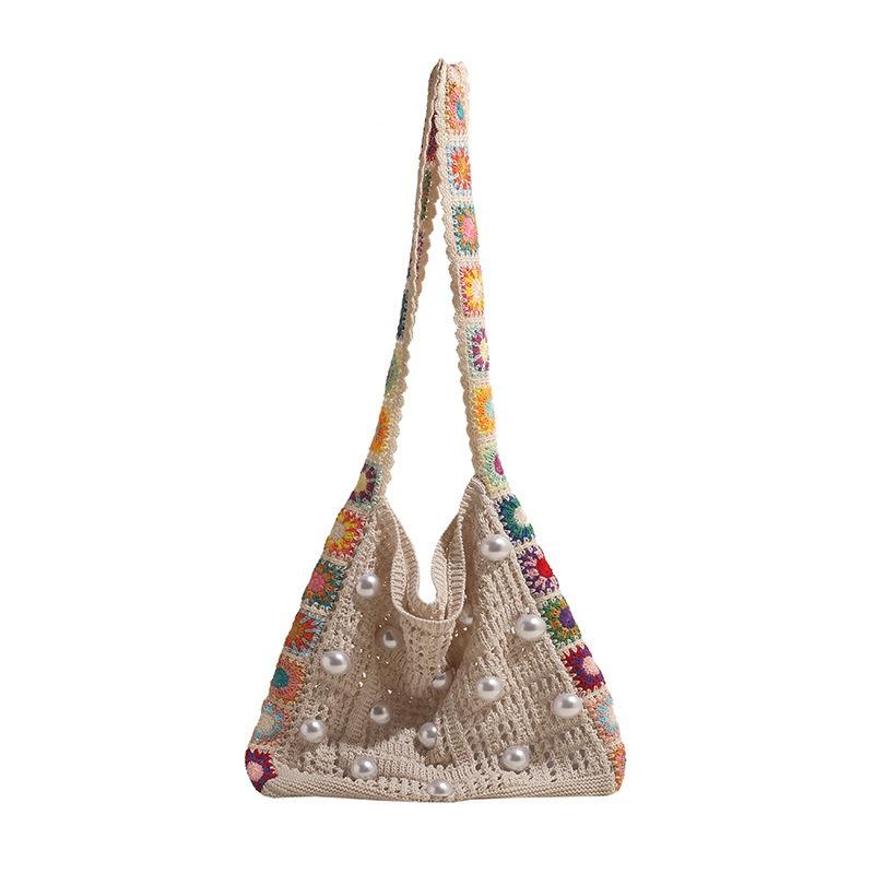 Bohemian Folk Wind Hook Floral Bag Women's Knitted Wool Crossbody Bag Relaxant Tote Bag