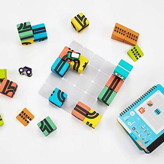 Qbitoy (QBI) PLUS 33-Piece Set with 4 Cars, Kids Design Award Winner, Challenge Card Included, Ages 3+