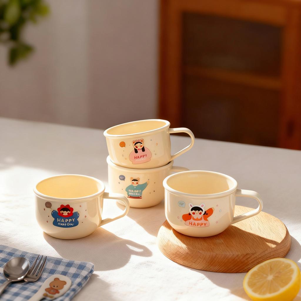 Plastic/304 Stainless Steel Kids Mug Thicked Durable Mini Water Cup With Handle Portable Cute Cartoon Children Drinking Cup