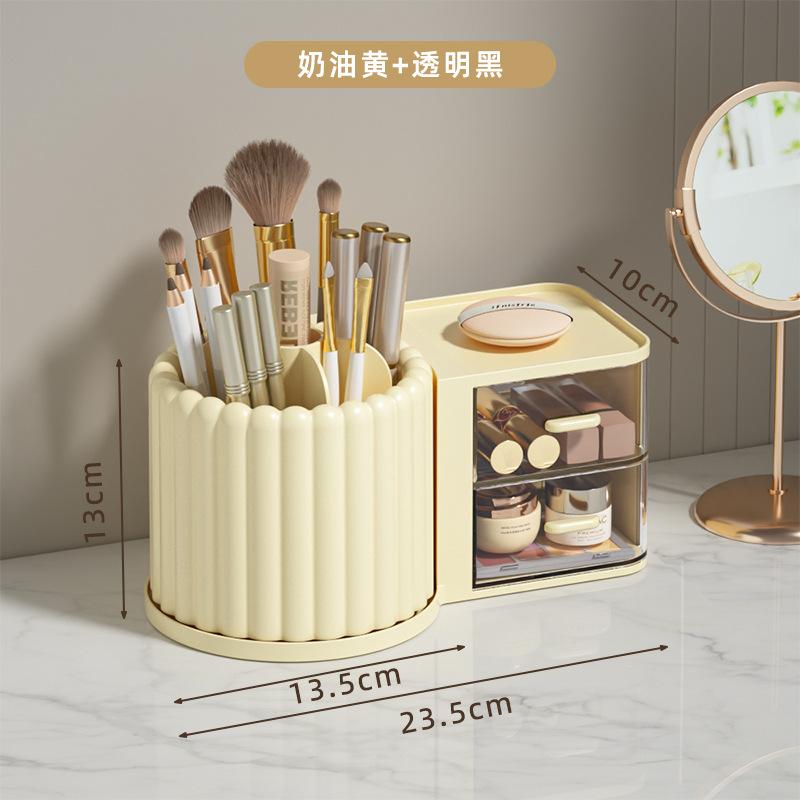 360° Rotating Makeup Brushes Holder With Lid Lipstick Organizer Cosmetic Storage Make Up Tools Box Jewelry Pencil Case Container