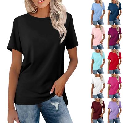 Women's Fashion Casual Solid Color Round Neck Short Sleeve Top Blouse