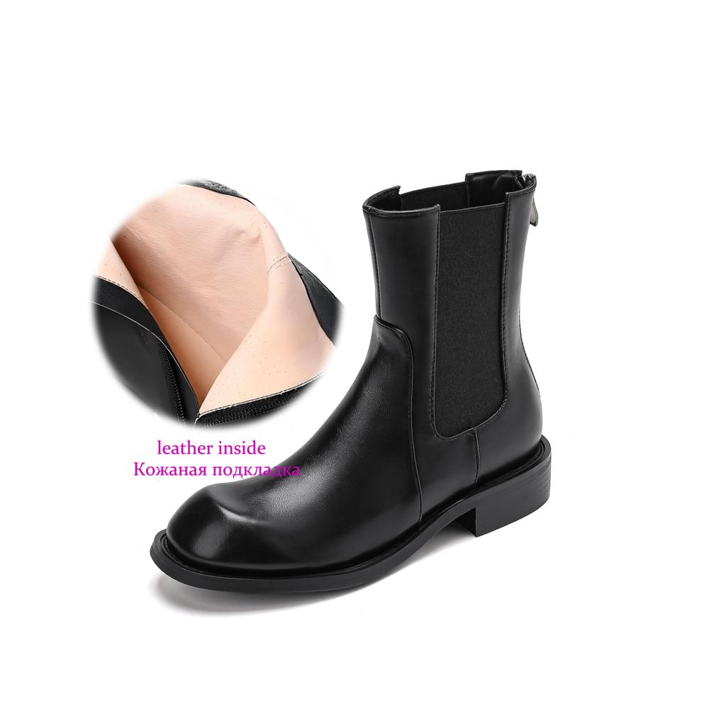 Krazing Pot Microfiber Autumn Winter Shoes Low Heels Size 43 Chelsea Boots Back Solid Color Preppy Style Ankle Boots