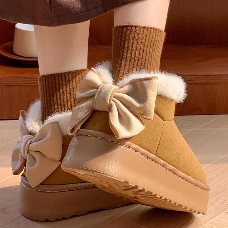 Mode 2025 Winter Neu Damen Schleife Baumwollschuhe Dicke Sohle Rutschfest Damen Schneestiefel Komfort Vielseitige Damen Stiefeletten Zapatos