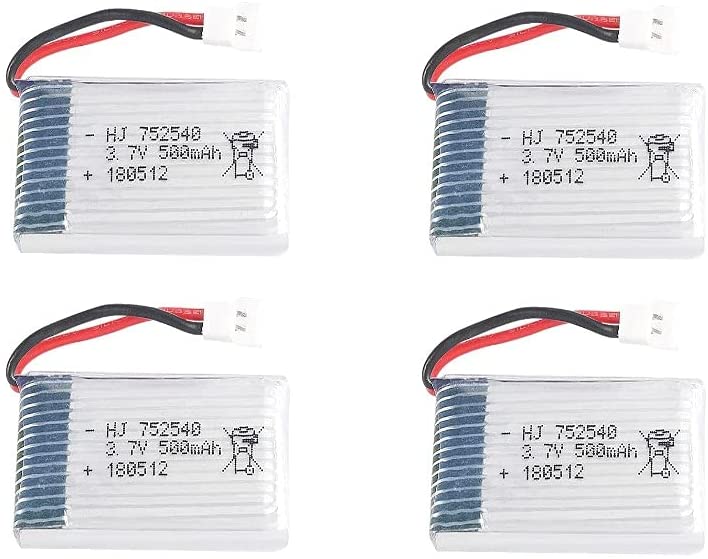 Set of 4 Rechargeable LiPo Batteries 3.7V 500mAh | Compatible with RC Drones Syma X5, Cheerson CX-30W, Skytech M68, WLtoys F949 | Size 45x25x9mm