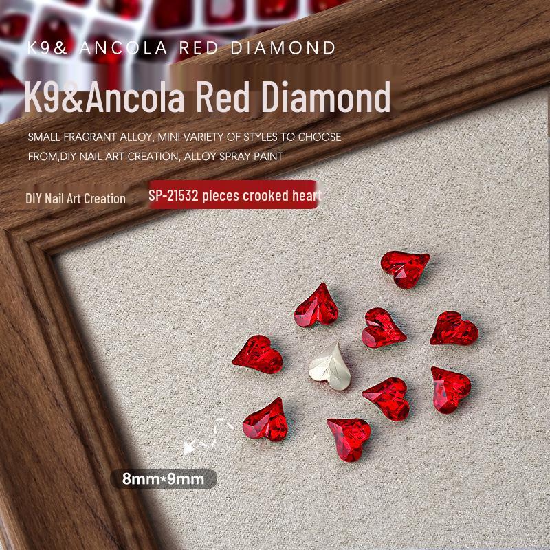 Ankara Red Heart & Geometric Rhinestones Nail Art Decorations, 2 Pieces