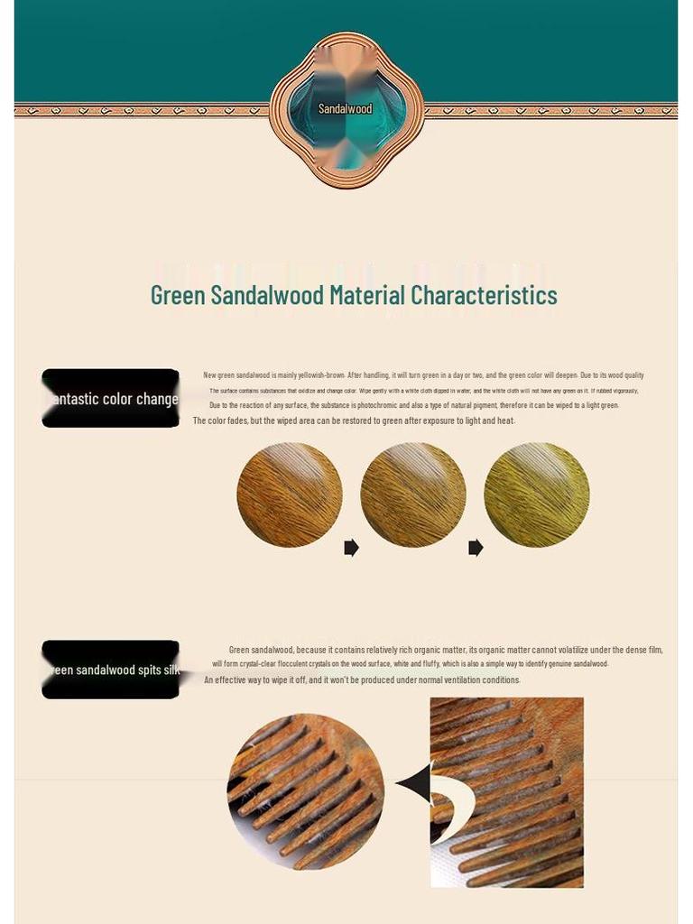 Natural Green Sandalwood Comb for Ladies - Long Hair & Meridian Massage