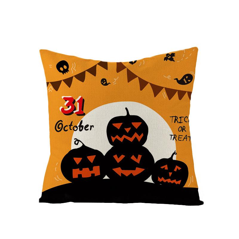 New Orange Pumpkin Head Linen Halloween Pillowcase Black Cartoon Printed Household Products Pillowcase