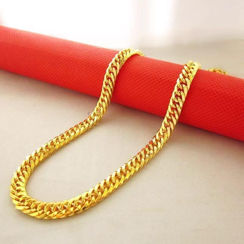Sand Gold Collar Necklace, Thin Chain For Women, 24K Gold-Plated Copper Single/Double Wave Chain