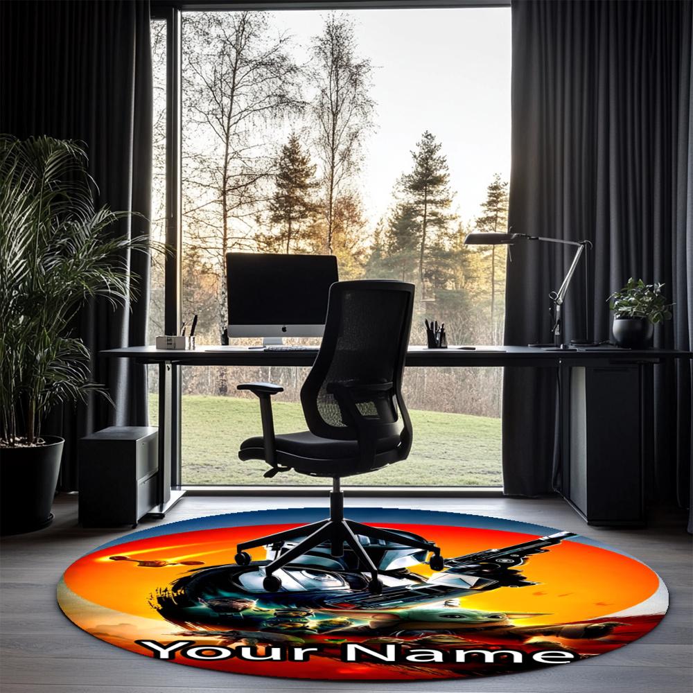 Custom Name The Mandalorian Printed Round Rug Carpet Chair Rug Area Rug Entryway Doormats,for Office Chair Living Room Bedroom Kitchen Room.