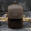 Bolsa de Cintura de Couro Retrô Masculina, Bolsa de Pendurar com Cinto de Dupla Camada em Couro Crazy Horse, Bolsa para Celular de Couro Bovino de Primeira Camada