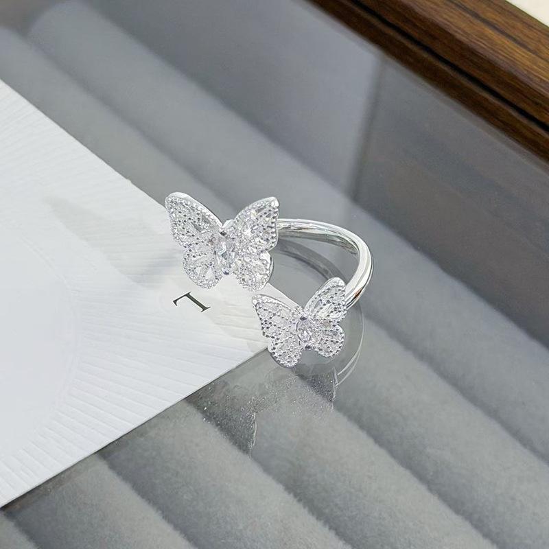 Zarter französischer Spitzenschleifen-Diamant-Zir*****Stiftring Damen Nische Premium Leichter Luxus Zeigefingerring