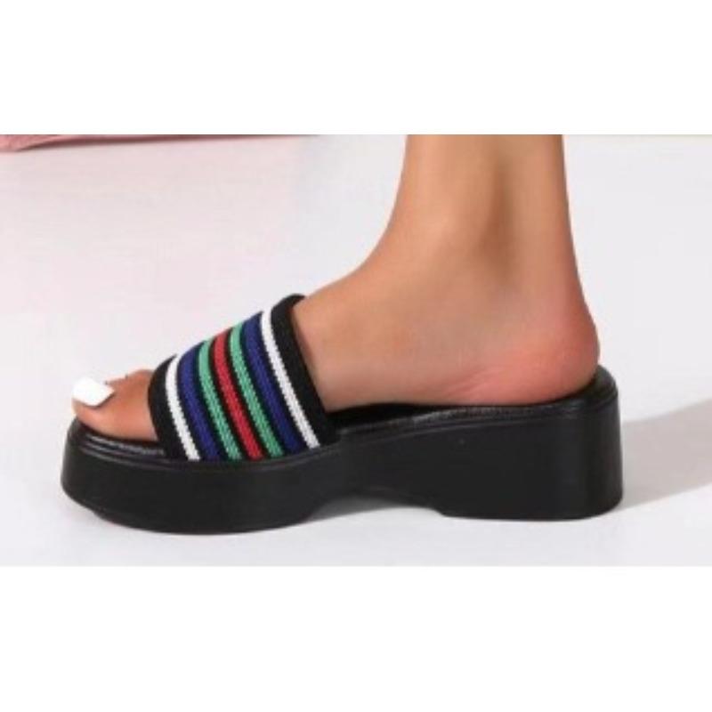 

Платформенные шлепанцы женские большого размера шлепанцы на танкетке цветные шлепанцы на платформе с одним словом летняя полосатая женская обувь 43