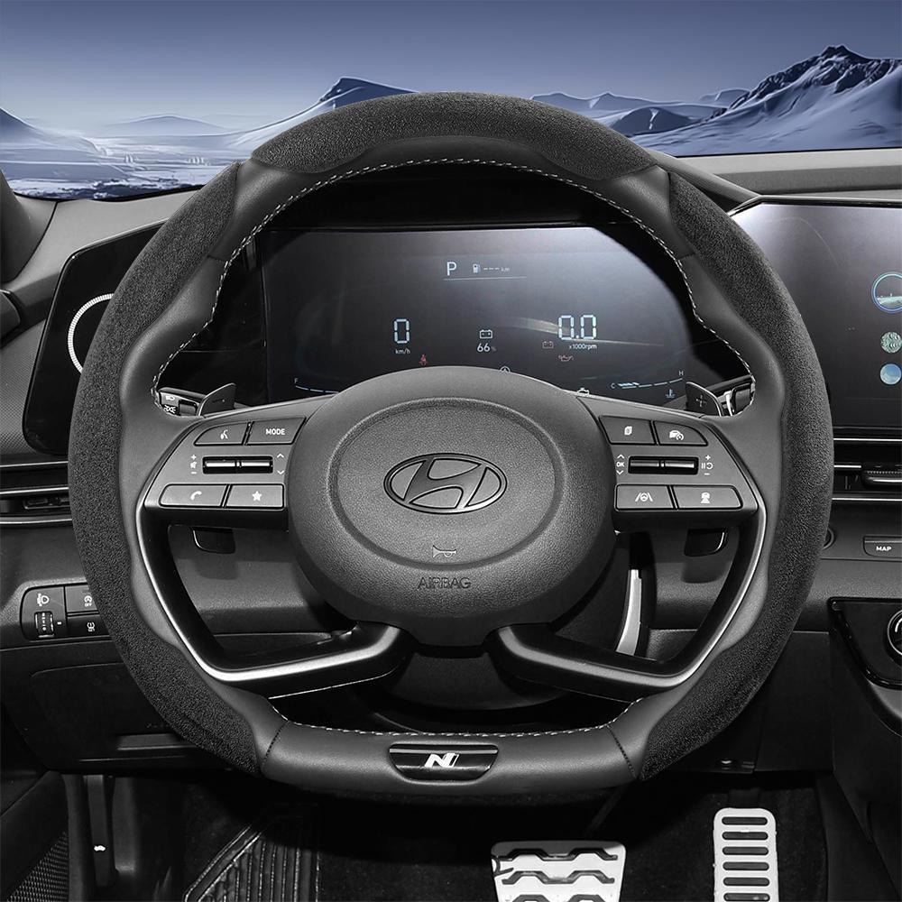 EEJQ9 Suitable for Hyundai Sport Suede Steering Wheel Cover with Split Snap-On Design for Tucson Elantra Avante I30 Sedan Alcazar Grand Creta I10 