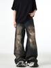 Men's Retro Distressed Ripped Jeans - Loose Straight Fit, Washed Wide-Leg Trousers