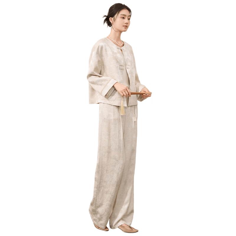Women s New Chinese Style Linen Blend Jacquard Cardigan S