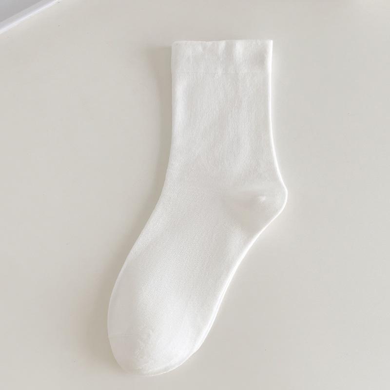 Women's Solid Color Mid-Calf Cotton Socks - Sweat-Absorbent, Breathable & Loose Fit, Ideal for Spring & Autumn