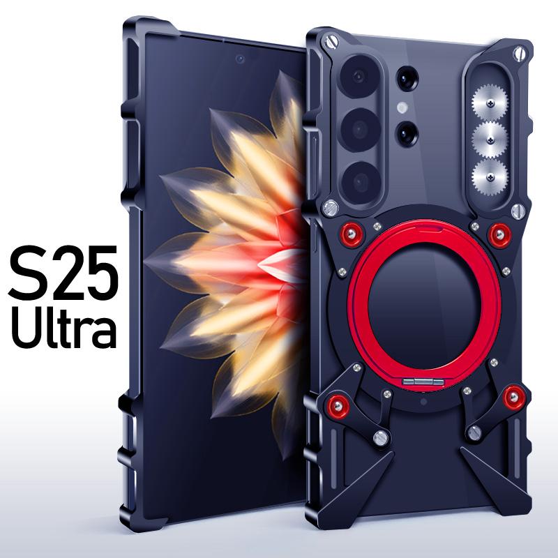 For Galaxy S25,S24,S23,S22,S21 Ultra + S24 FE Magnetic Rimless 360 Shockproof Rotating Stand Bumper Case Armor Metal Case Cover